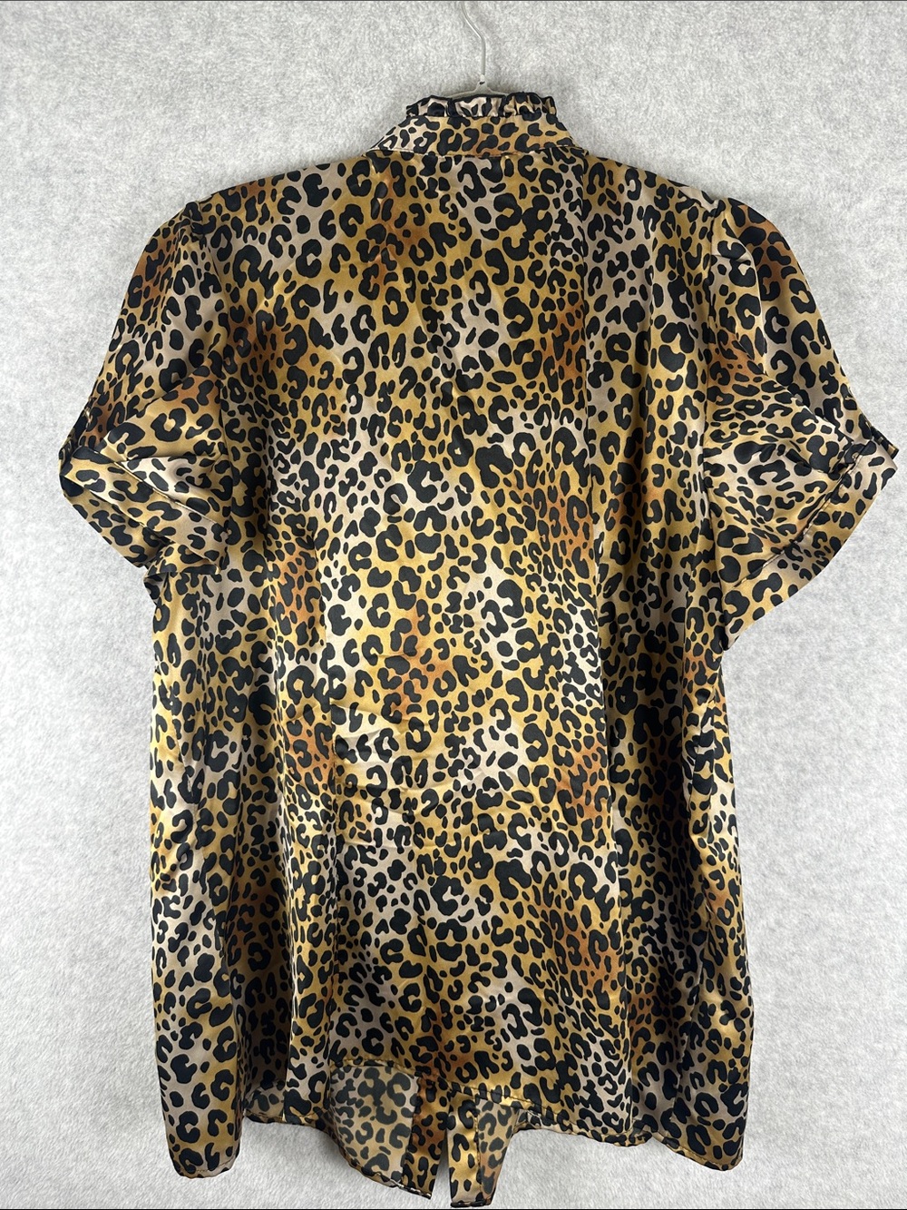 Worthington Leopard Print Ruffled Satin Blouse - Gold, Black, Brown Plus Size 2X - Picture 7 of 8